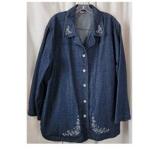 Tudor Court Denim Blouse Tunic Blue 2X Plus Embroidered jacket Y2K cabincore vtg